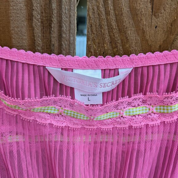 Victoria's Secret 2003 Large Sheer Pink Slip Dress Lingerie with Green Ribbon - Picture 3 of 3